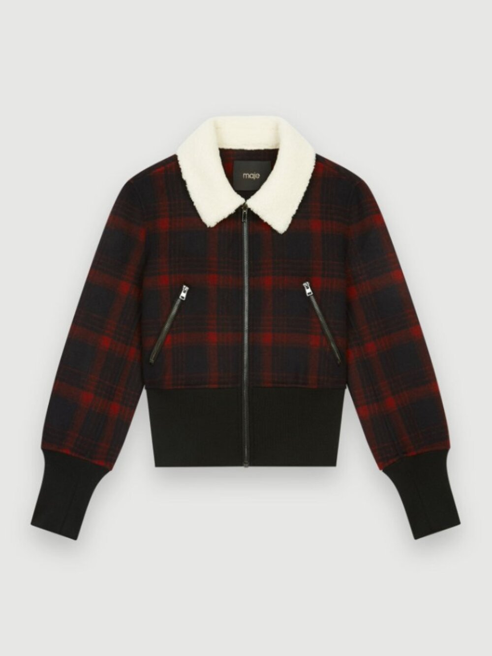NWOT Maje Bloppane Plaid Wool Bomber Jacket, Small / FR 36